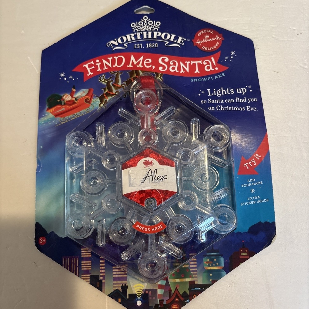 Hallmark Northpole Find Me Santa Light Up Snowflake Christmas Ornament MJW1004